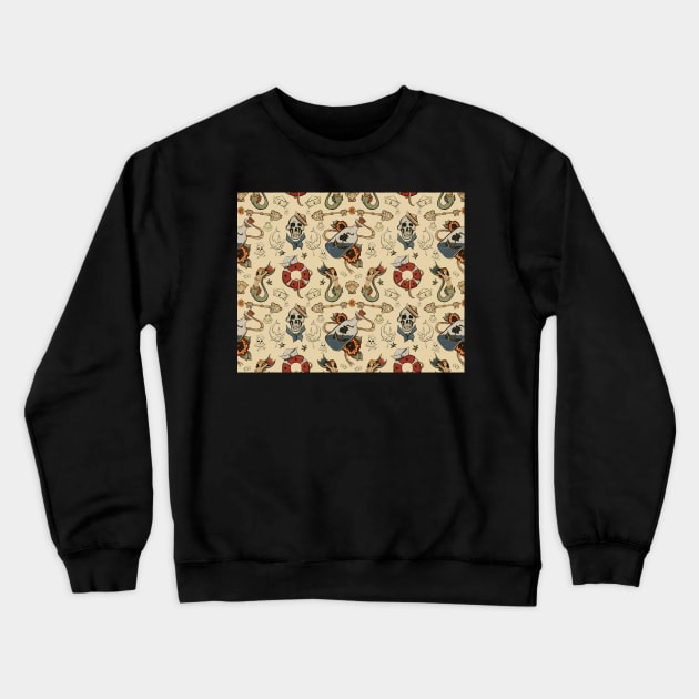 Sea Tattoo Repeating Pattern Crewneck Sweatshirt by IrenesGoodies